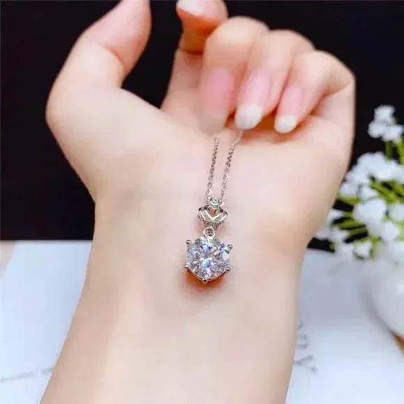 Certified 5ct. t.w. Moissanite Diamond Crown Necklace NEW - Picture 4 of 10